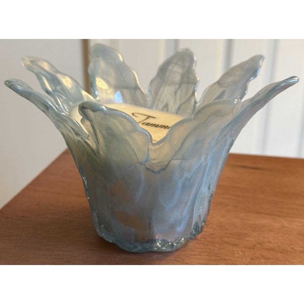 VTG Murano Italian Art Glass Tammaro 8 Pedal‎ Blue Swirl Scented Candle Holder